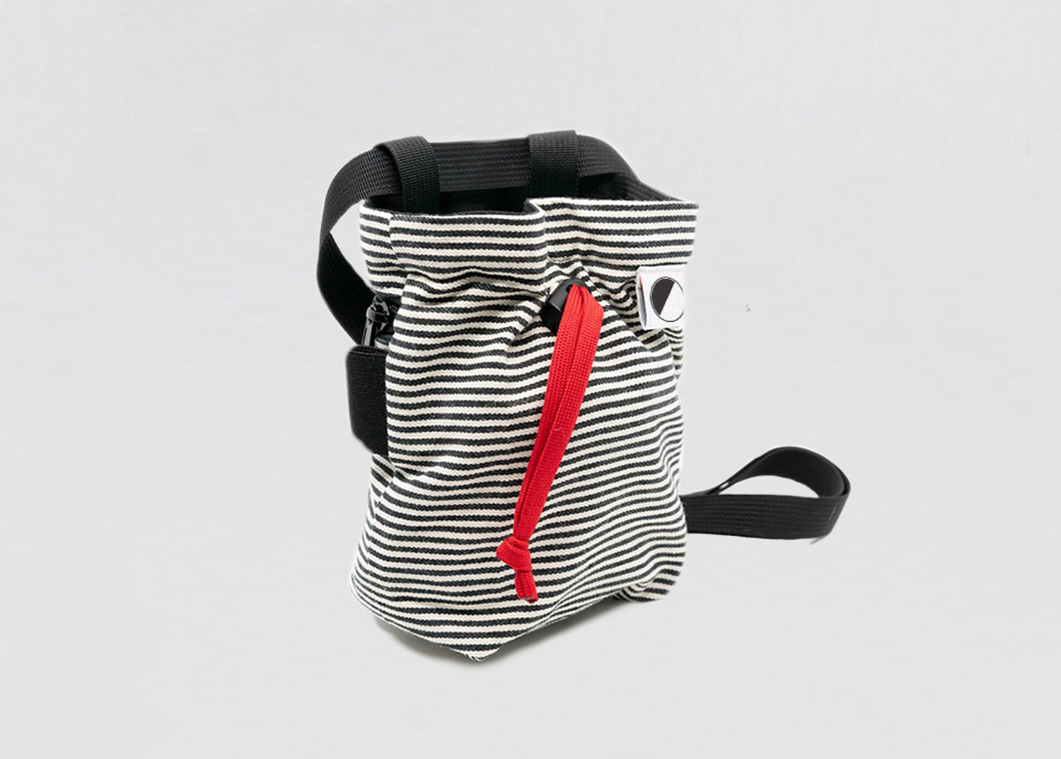 black and white striped climbing chalk bag